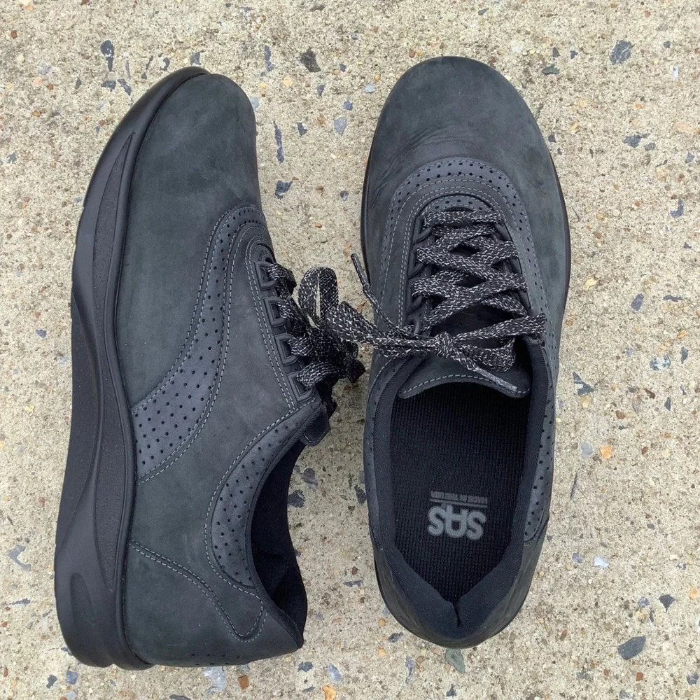 SAS Liberty Women 10 W Black Nubuck Walking Shoes Comfort Sneakers L4901384 USA